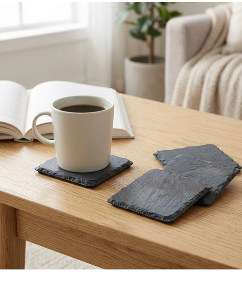 Zorao Natural Slate Square Coasters Set of 4 Charcoal - Lifestyle view